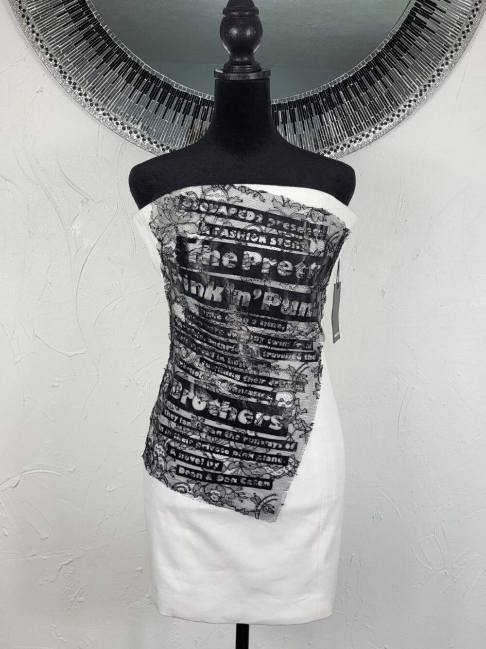 NWT~$800~DSQUARED2~38/XS~WHITE BLACK LACE STRAPLESS MINI DRESS CORSET BANDEAU